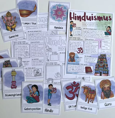 Bild in der Beschreibung des Unterrichtsmaterials Hinduismus / Weltreligion - Steckbriefe, Merkzettel und Bildwortkarten - Religion Hindi Hindu von Doodleteacher #2