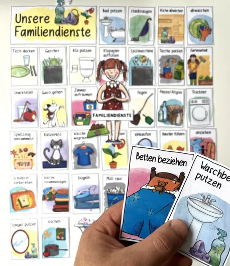 Bild in der Beschreibung des Unterrichtsmaterials Familiendienste / Haushalt - 36 Karten - Eltern / Familie von Doodleteacher #1