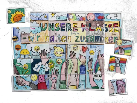 Bild in der Beschreibung des Unterrichtsmaterials Unsere Klasse - Kooperatives Poster / Gemeinschaftsbild soziales Miteinander Schulklasse Sozialtraining von Doodleteacher #4