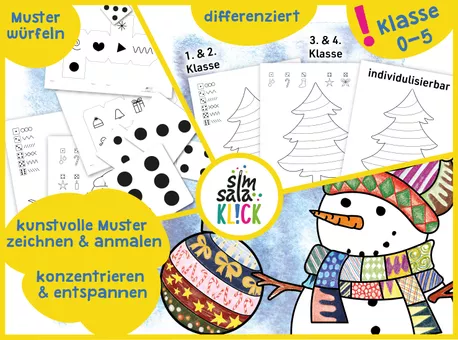 Bild in der Beschreibung des Unterrichtsmaterials *Kunst* Muster würfeln in der Weihnachts- und Winterzeit von simsalaKLICK #2