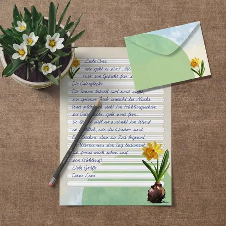 Bild in der Beschreibung des Unterrichtsmaterials Briefpapier "Osterglocke" (4 Lineaturen) – plus Gedicht von Sinchen Media #1