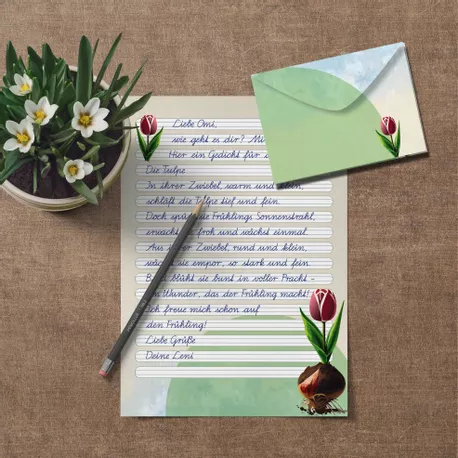 Bild in der Beschreibung des Unterrichtsmaterials Briefpapier "Tulpe" (4 Lineaturen) – plus Gedicht von Sinchen Media #1