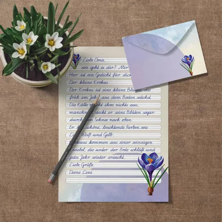 Bild in der Beschreibung des Unterrichtsmaterials Briefpapier "Krokus" (4 Lineaturen) – plus Gedicht von Sinchen Media #1