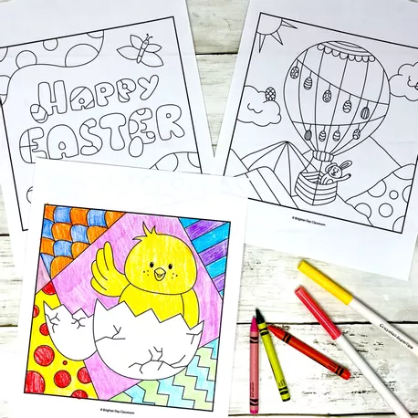 Bild in der Beschreibung des Unterrichtsmaterials Ostern Malvorlagen: 10 Pop-Art Ausmalbilder (2-fach differenziert) von Brighter Day Classroom #2