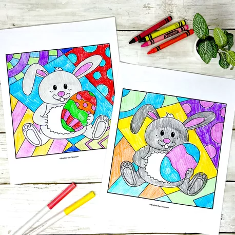 Bild in der Beschreibung des Unterrichtsmaterials Ostern Malvorlagen: 10 Pop-Art Ausmalbilder (2-fach differenziert) von Brighter Day Classroom #3