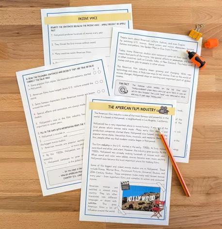 Bild in der Beschreibung des Unterrichtsmaterials The American film industry: reading comprehension and grammar (Englisch) von Brighter Day Classroom #1