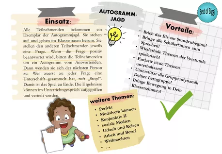 Bild in der Beschreibung des Unterrichtsmaterials Autogrammjagd Grammatik Spiel Akkusativ (unbestimmter Artikel) DaF DaZ A1 von Best_of_Biggi #1