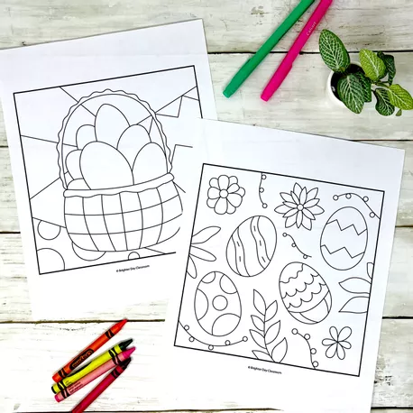 Bild in der Beschreibung des Unterrichtsmaterials Ostern Malvorlagen: 10 Pop-Art Ausmalbilder (2-fach differenziert) von Brighter Day Classroom #1