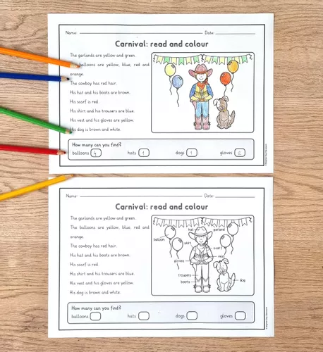 Bild in der Beschreibung des Unterrichtsmaterials Carnival: read and colour; 9 imágenes - 2 versiones diferenciadas (inglés) von Brighter Day Classroom #1