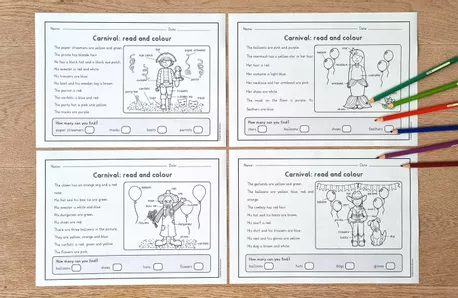 Bild in der Beschreibung des Unterrichtsmaterials Carnival: read and colour; 9 imágenes - 2 versiones diferenciadas (inglés) von Brighter Day Classroom #3