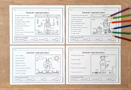 Bild in der Beschreibung des Unterrichtsmaterials Carnival: read and colour; 9 imágenes - 2 versiones diferenciadas (inglés) von Brighter Day Classroom #2