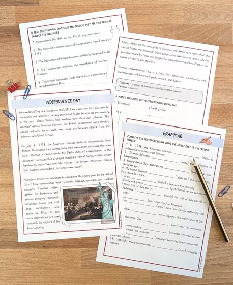 Bild in der Beschreibung des Unterrichtsmaterials USA Independence Day: reading comprehension and grammar (Englisch) von Brighter Day Classroom #1