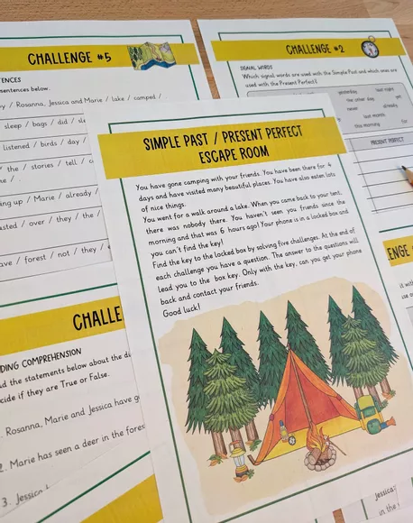 Bild in der Beschreibung des Unterrichtsmaterials Simple Past vs Present Perfect Escape Room – Englisch Breakout Room von Brighter Day Classroom #2