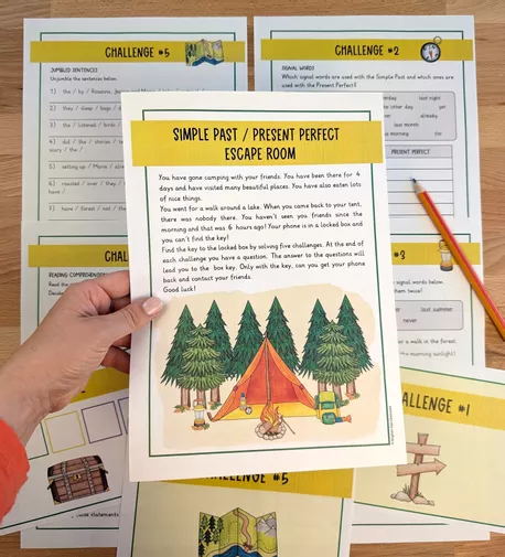 Bild in der Beschreibung des Unterrichtsmaterials Simple Past vs Present Perfect Escape Room – Englisch Breakout Room von Brighter Day Classroom #1