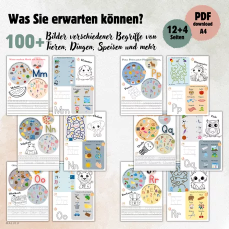 Bild in der Beschreibung des Unterrichtsmaterials Vorschul-Arbeitsblätter Lustige Buchstaben M-R, Kindergarten Bildungsaktivitäten von Katerina | Malulu For Kids #1
