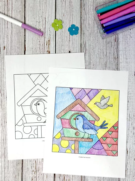 Bild in der Beschreibung des Unterrichtsmaterials Primavera: 10 Dibujos para colorear (2 niveles de dificultad) von Brighter Day Classroom #1