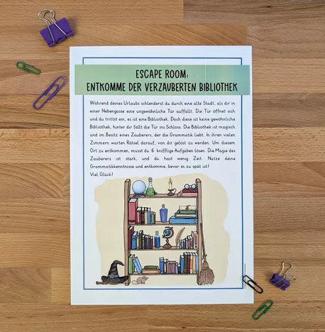 Bild in der Beschreibung des Unterrichtsmaterials Escape Room Deutsch Klasse 5/6 – Zeitformen üben, mit Lösungen von Brighter Day Classroom #1