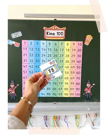 Bild in der Beschreibung des Unterrichtsmaterials Kino 100 | Einführung in die Hundertertafel | Tafelmaterial & ABs von Janetti #1