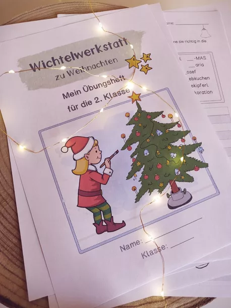 Bild in der Beschreibung des Unterrichtsmaterials Wichtelwerkstatt: Übungsheft zu Weihnachten (Klasse 2) von papillionis #1