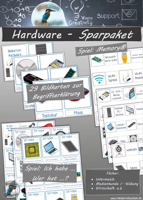 Bild in der Beschreibung des Unterrichtsmaterials Hardware - Memory® - 58 Spielkarten - (Computer / Informatik / Medienbildung) von Mission Education #1