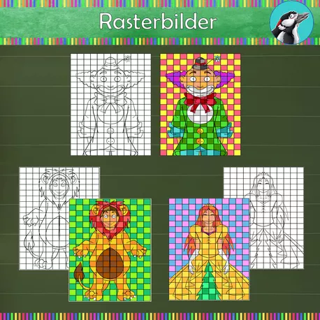 Bild in der Beschreibung des Unterrichtsmaterials Karneval - Fasching : Bunte Rasterbilder gestalten #faschingbeieduki von Buntspecht #1
