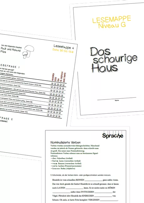 Bild in der Beschreibung des Unterrichtsmaterials Das schaurige Haus: Lesemappe/Begleitheft zur Lektüre auf Niveau G (Gemeinschaftsschule/integrativer Deutschunterricht) von Materialpaket #1