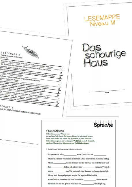 Bild in der Beschreibung des Unterrichtsmaterials Das schaurige Haus: Lesemappe/Begleitheft zur Lektüre auf Niveau M (Gemeinschaftsschule/integrativer Deutschunterricht) von Materialpaket #1