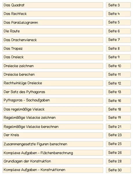 Bild in der Beschreibung des Unterrichtsmaterials Lernheft Flächen (Ebene Geometrie) von MatheMuddi #1