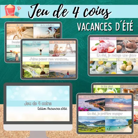 Bild in der Beschreibung des Unterrichtsmaterials Sprechanlass: Jeu de 4 coins- Édition: Vacances d
