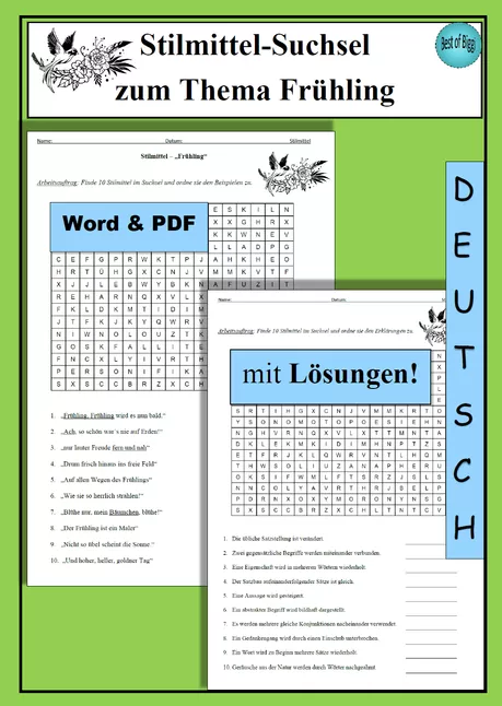 Bild in der Beschreibung des Unterrichtsmaterials Lyrik im Frühling: Stilmittel im Text finden - als PDF & Word von Best_of_Biggi #2
