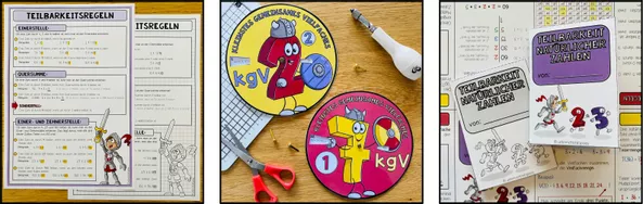 Bild in der Beschreibung des Unterrichtsmaterials Teilbarkeit natürlicher Zahlen, Teilbarkeitsregeln, Teiler und Vielfache, Primzahlen, Primfaktorzerlegung, ggT, kgV, Mathe Übungen, Arbeitsblätter, Mathematik | Materialpaket von Unterrichtmitspass #5