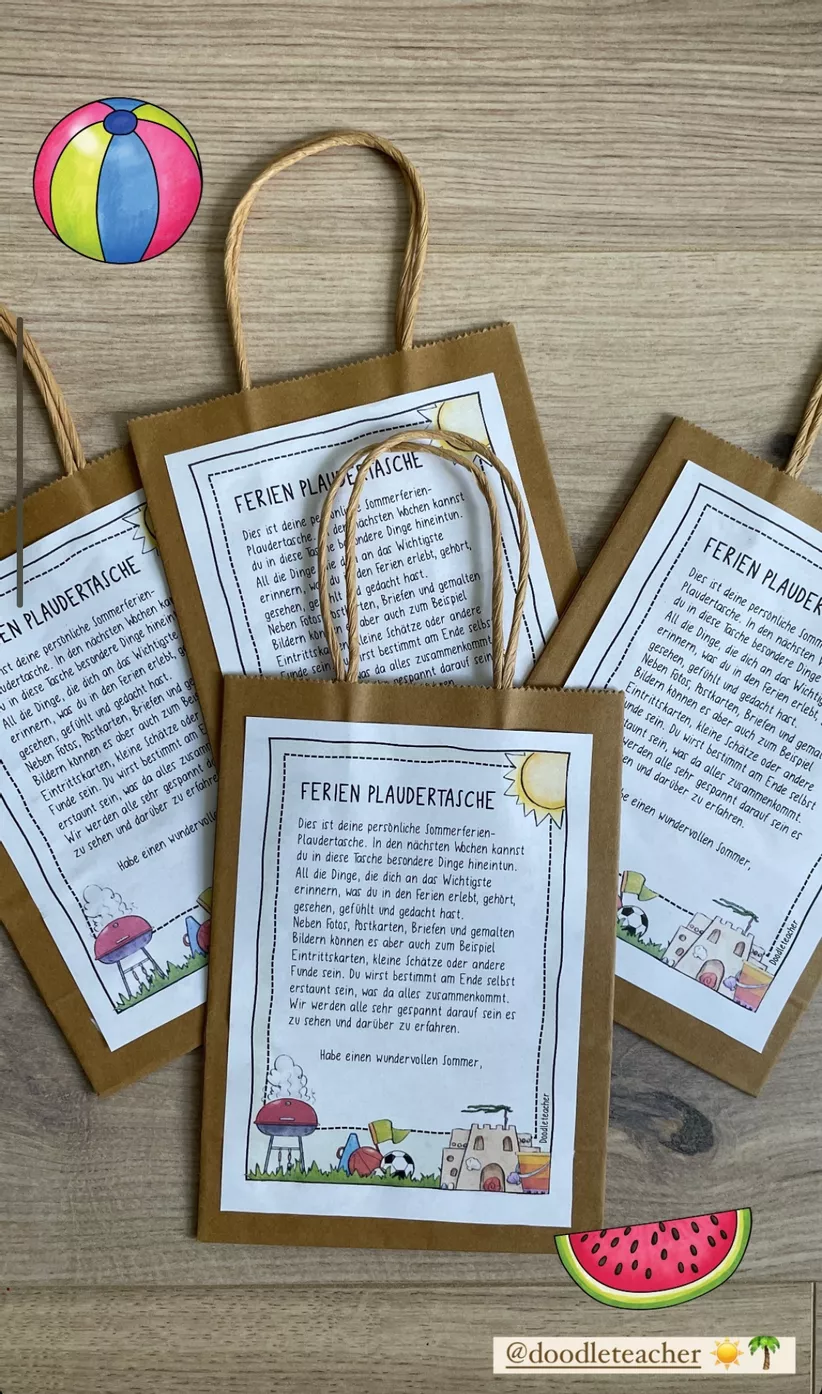 Bild in der Beschreibung des Unterrichtsmaterials Plauderkoffer / Plaudertasche für die Sommerferien / Abschied / Abschiedsgeschenk / Zeugnis / Schuljahresende von Doodleteacher #3