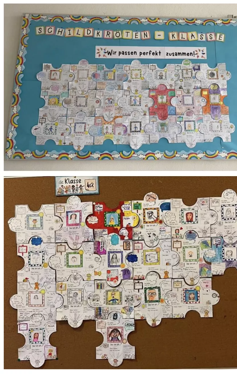 Bild in der Beschreibung des Unterrichtsmaterials Puzzleteile Schuljahresbeginn / Puzzle - Steckbriefe zum Schuljahresanfang / Schulstart (+Englisch) Gemeinschaftspuzzle von Doodleteacher #4