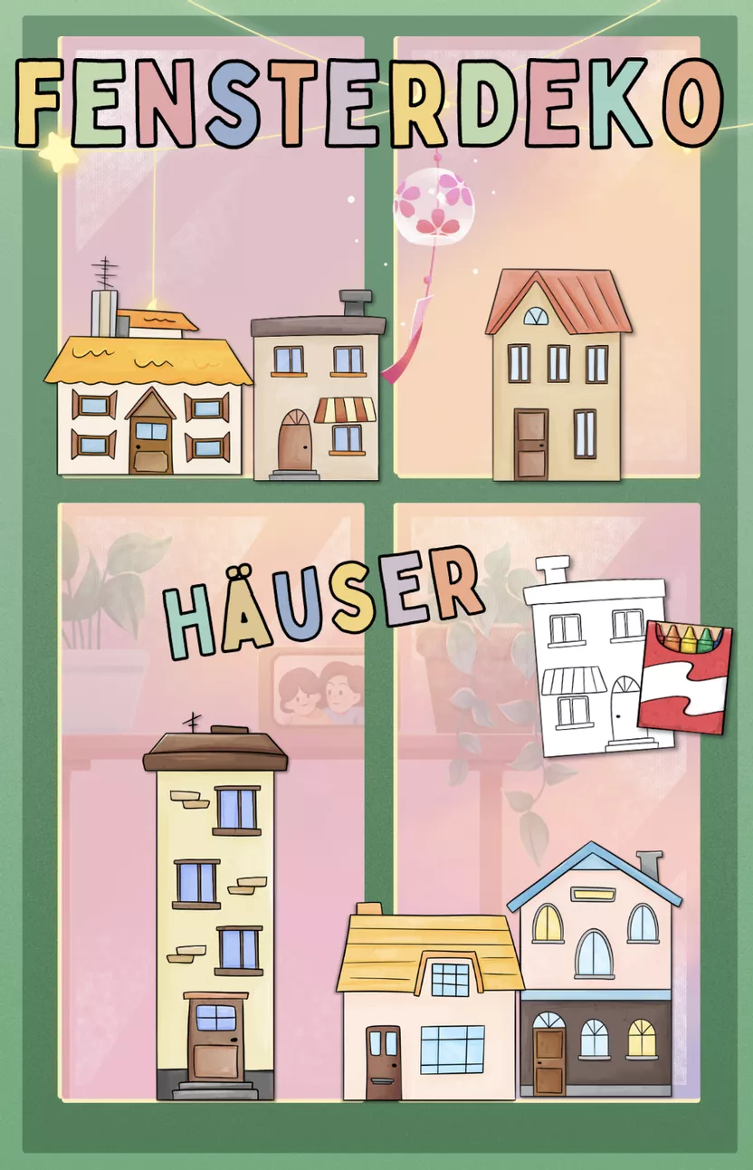 Bild in der Beschreibung des Unterrichtsmaterials Häuser 🏠 - Fensterdeko & Ausmalbilder (Klasse 2 / 3) - Winter von Doodleteacher #1