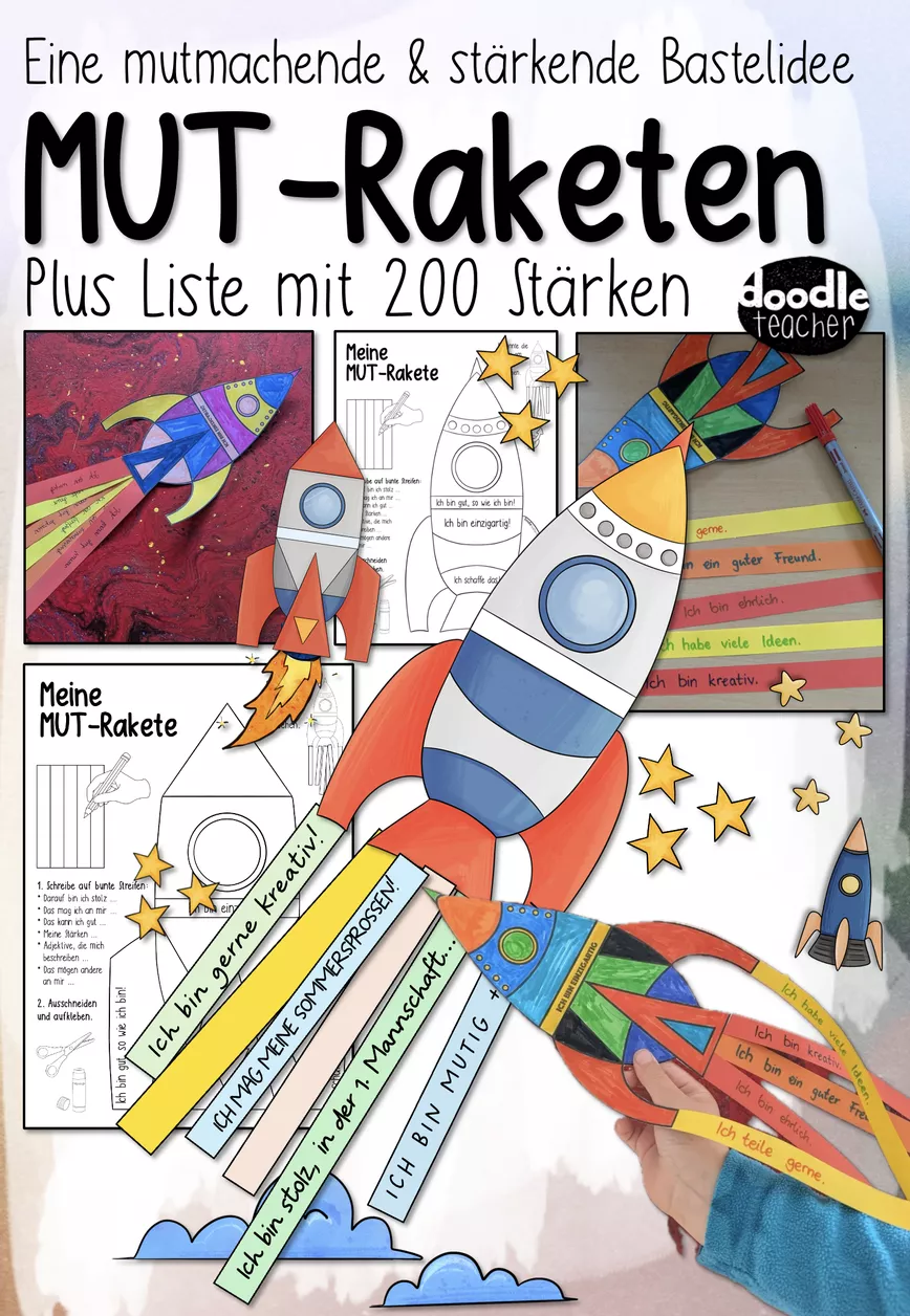 Bild in der Beschreibung des Unterrichtsmaterials Mut-Rakete basteln - Stärkenidee / Mutraketen - Mutmacher / Mut Rakete Neujahr basteln von Doodleteacher #3