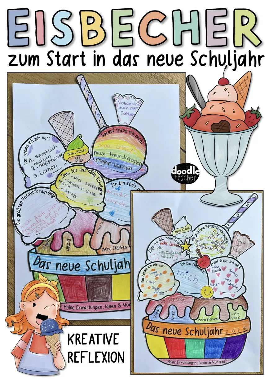 Bild in der Beschreibung des Unterrichtsmaterials Eisbecher – Mein neues Schuljahr / Schuljahresanfang von Doodleteacher #1