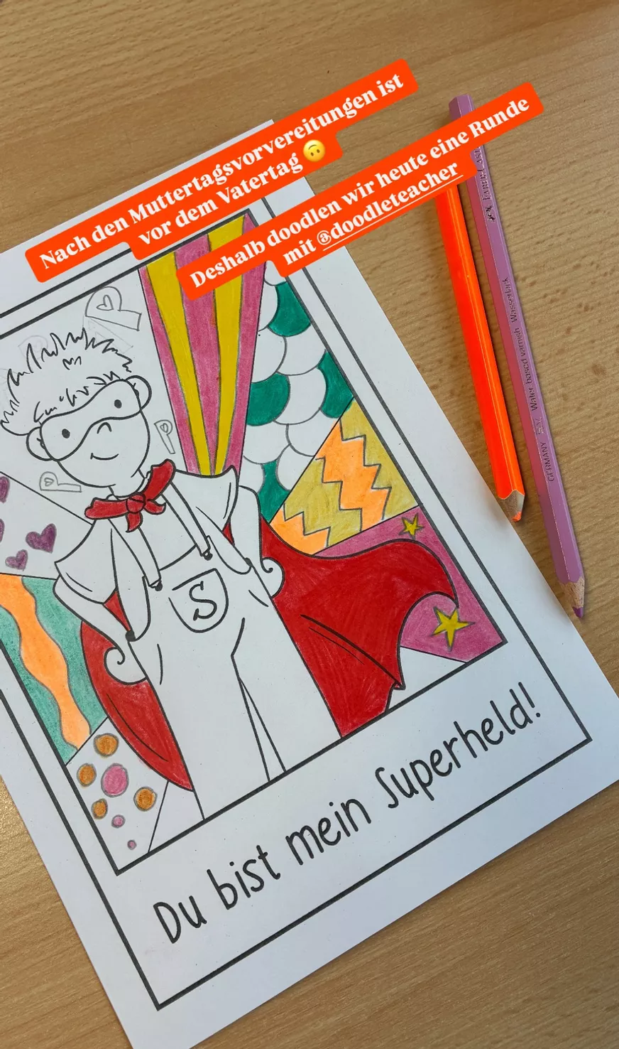Bild in der Beschreibung des Unterrichtsmaterials Superheld / Heldin - DIY Pop-Art Postkarten / Vatertag und Muttertag Superheldin von Doodleteacher #1
