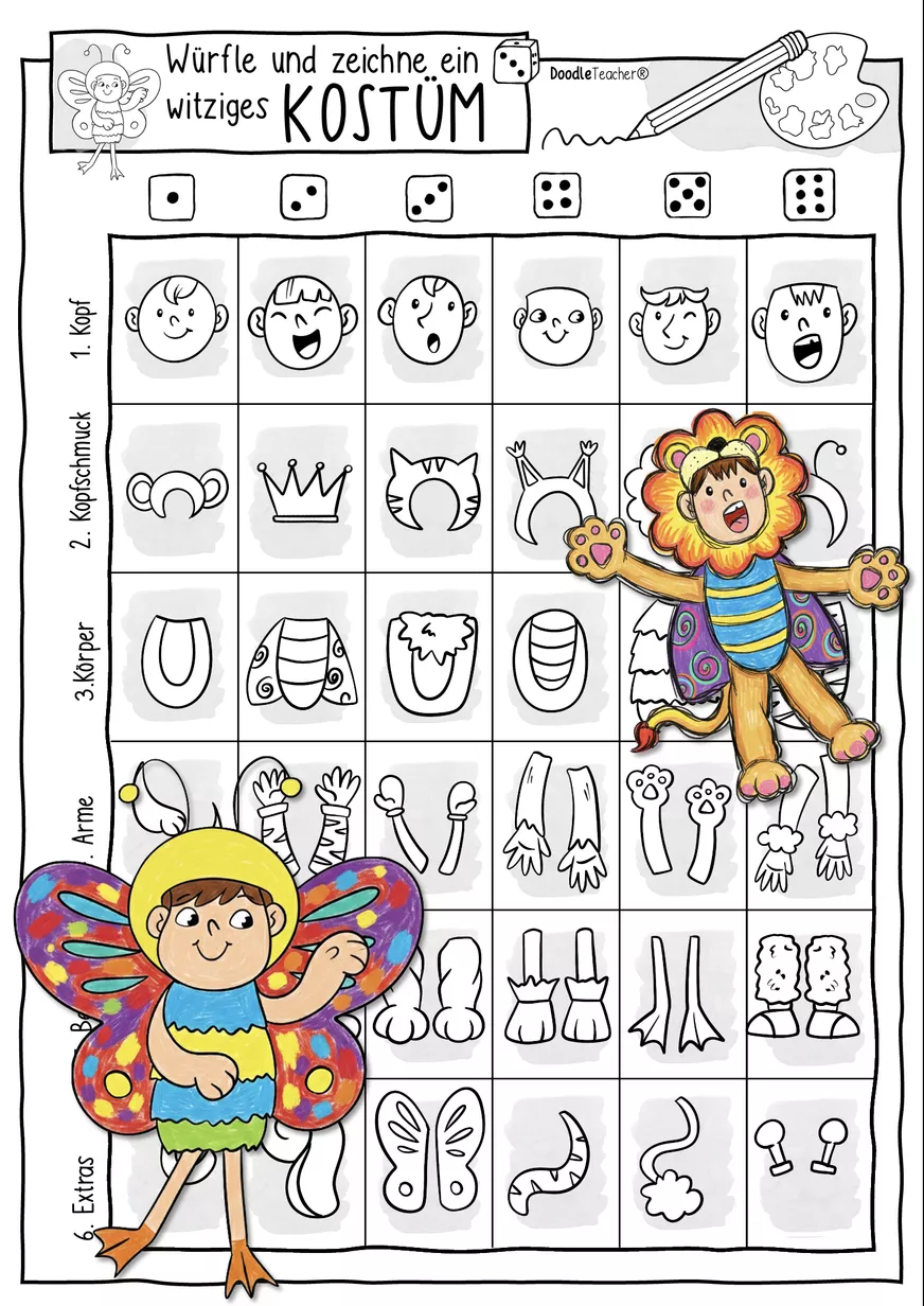 Bild in der Beschreibung des Unterrichtsmaterials Würfle & male: Lustige Karnevals- und Faschingskostüme / Kostüme Karneval von Doodleteacher #1