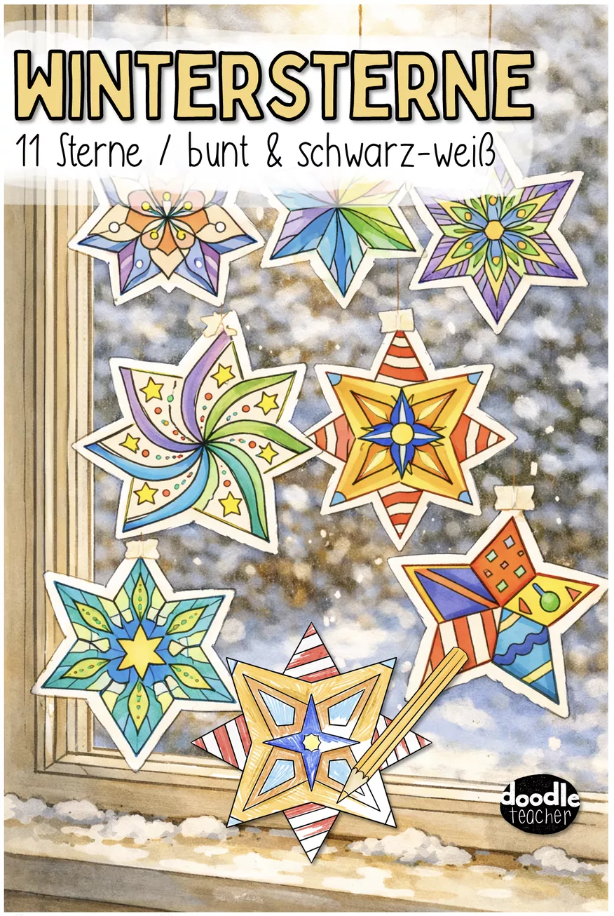 Bild in der Beschreibung des Unterrichtsmaterials Wintersterne ⭐ Stern- & Mandala-Vorlagen zum Ausmalen | Winter von Doodleteacher #1