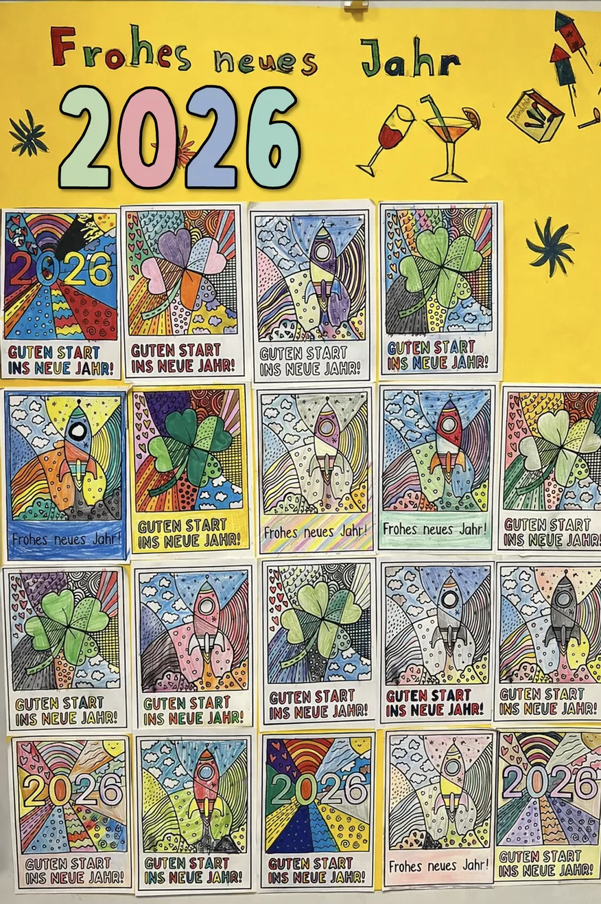 Bild in der Beschreibung des Unterrichtsmaterials Pop-Art DIY Karten - Neujahr / Silvester 2026 ( + Eng) von Doodleteacher #2