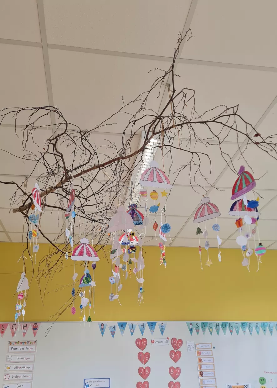 Bild in der Beschreibung des Unterrichtsmaterials Bastelidee Winter Mobiles - Mütze + 🎄+ 🚀 / Vorlage für Kinder von Doodleteacher #2