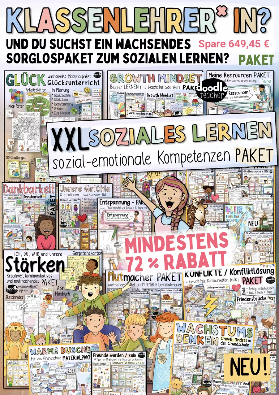 Bild in der Beschreibung des Unterrichtsmaterials Soziales Lernen 🫱🏼🫲🏾☀️ - XXL Materialpaket für sozial-emotionale Kompetenzen SEL von Doodleteacher #1