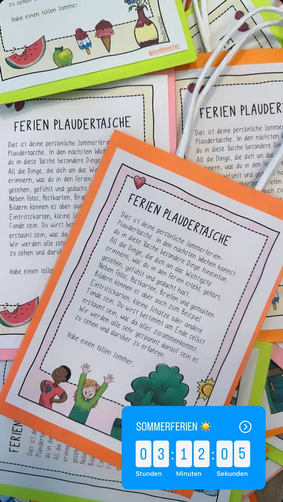 Bild in der Beschreibung des Unterrichtsmaterials Plauderkoffer / Plaudertasche für die Sommerferien / Abschied / Abschiedsgeschenk / Zeugnis / Schuljahresende von Doodleteacher #2
