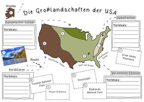 Großlandschaften der USA - Arbeitsblätter zur Kartenarbeit – Unterrichtsmaterial im Fach Erdkunde