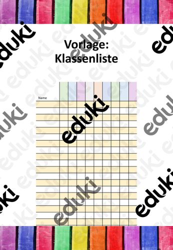 Vorlage: Klassenliste, Namensliste – Unterrichtsmaterial im Fach
