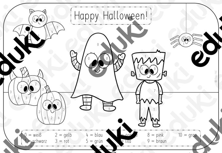 Malen nach Zahlen - Halloween – Unterrichtsmaterial in den Fächern DaZ