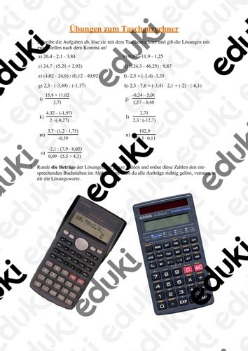 Übung zum Taschenrechner – Unterrichtsmaterial im Fach Mathematik