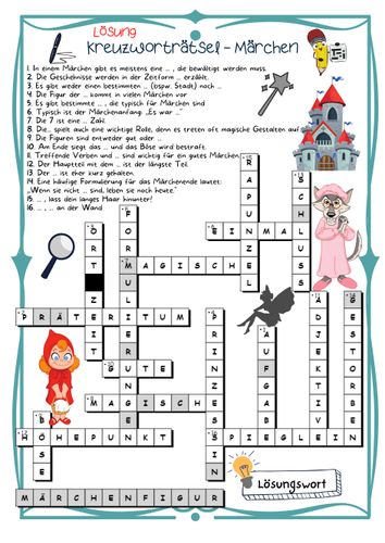 Kreuzworträtsel: Märchen (Klasse 5/6) Rätsel Quiz – Unterrichtsmaterial
