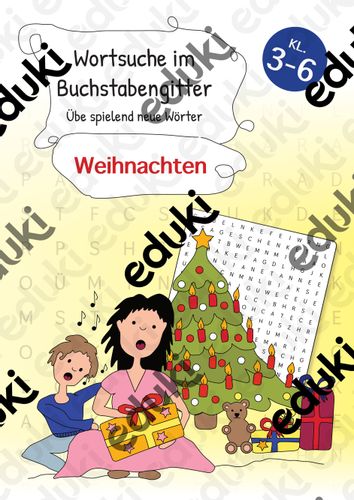 Wortsuche im Buchstabengitter Weihnachten Kl. 3./4./5./6