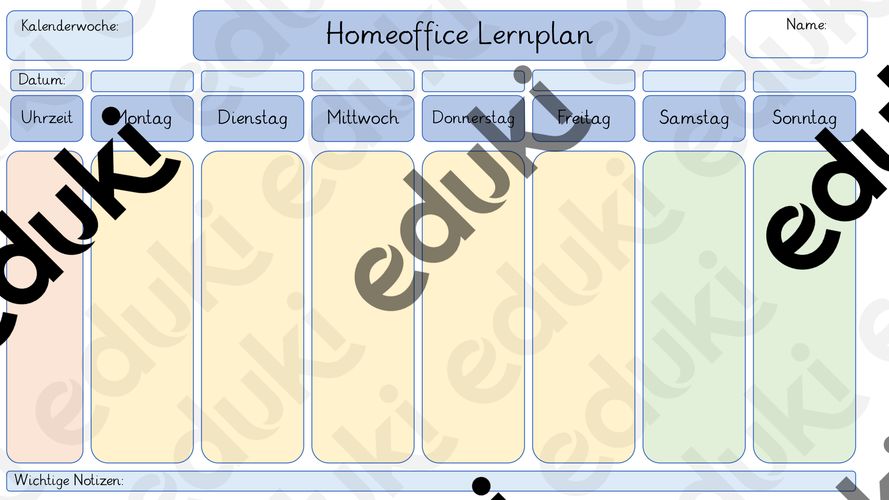 Wochenplan Vorlage – Unterrichtsmaterial im Fach Fachübergreifendes